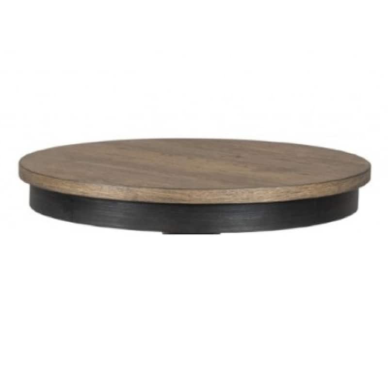 Ginie Round End Table, Rustic Black Brown Solid Rubberwood, 24 Inch