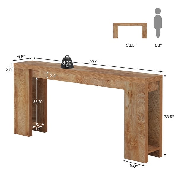 dimension image slide 1 of 5, Farmhouse Wood 70.9 Inches Extra Long Console Table for Living Room, Hallway