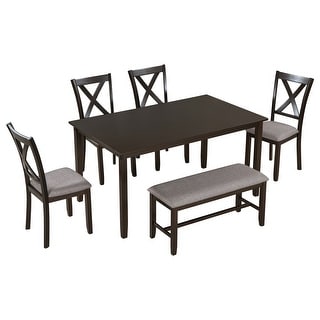 6-Piece Rectangular Wood Dining Table Set with 4 Fabric Chairs&1 Bench ...