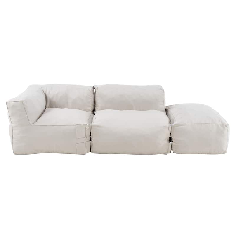 Christopher Knight Home - Nerissa 3-Piece Modular Outdoor/Indoor Bean Bag Sectional Sofa Set with Shredded Foam Filled & Ottoman - Beige