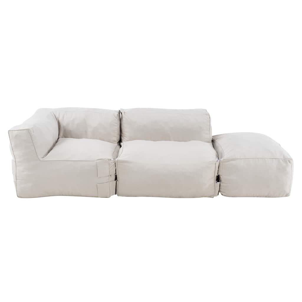 Christopher Knight Home - Nerissa 3-Piece Modular Outdoor/Indoor Bean Bag Sectional Sofa Set with Shredded Foam Filled & Ottoman