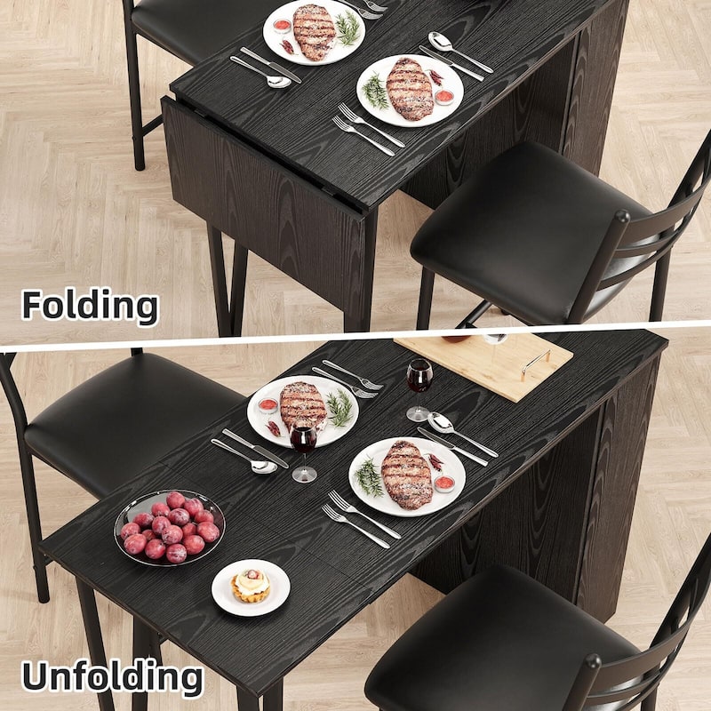 3-Piece 36in Wooden Counter Height Dining Table Set for Kitchen, Bar Table and Chairs