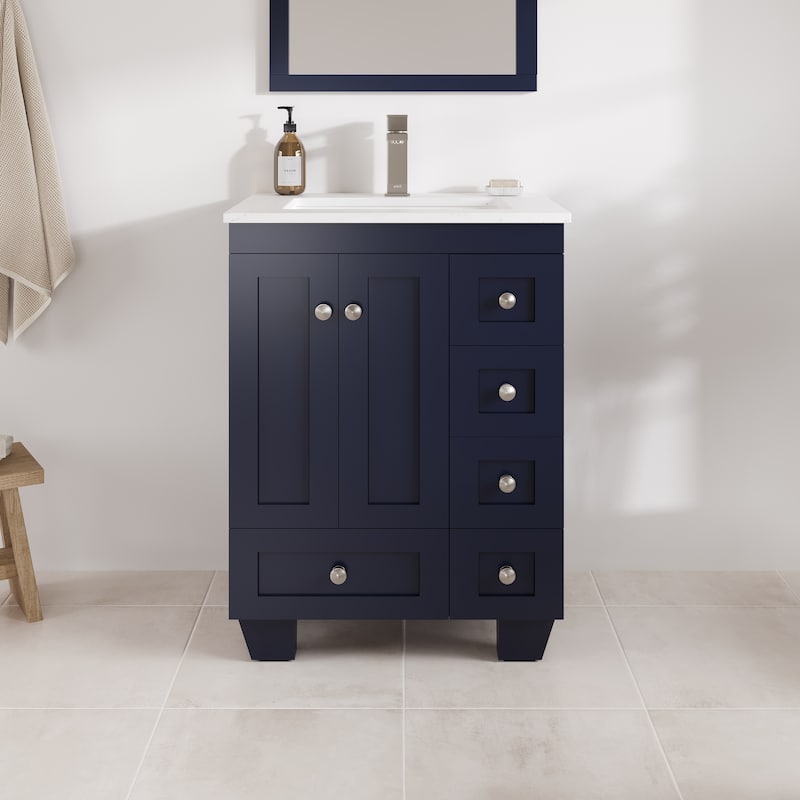 Eviva Happy 24"W Bath Vanity with Carrara Quartz Top - Blue