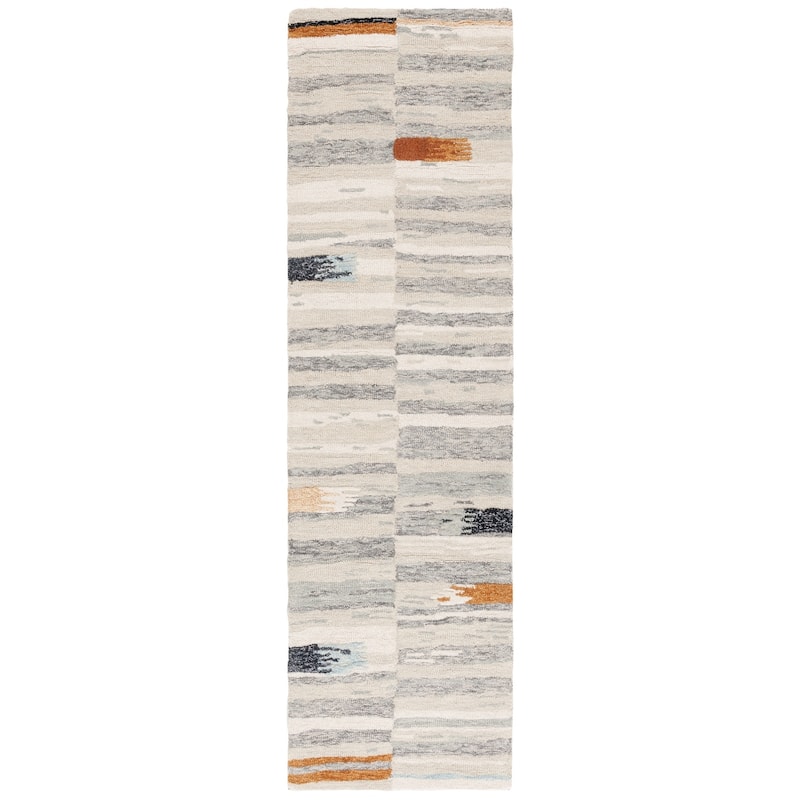 SAFAVIEH Handmade Ebony Bassima Modern Wool Rug - 2'3" x 7' Runner - Ivory/Grey