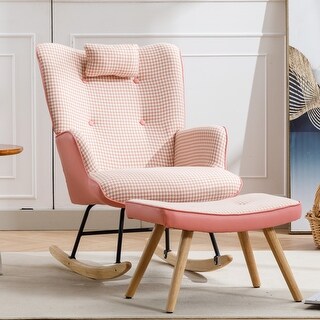 Pink 35.5 inch Rocking Chair with With Ottoman Pocket with Safe Solid ...