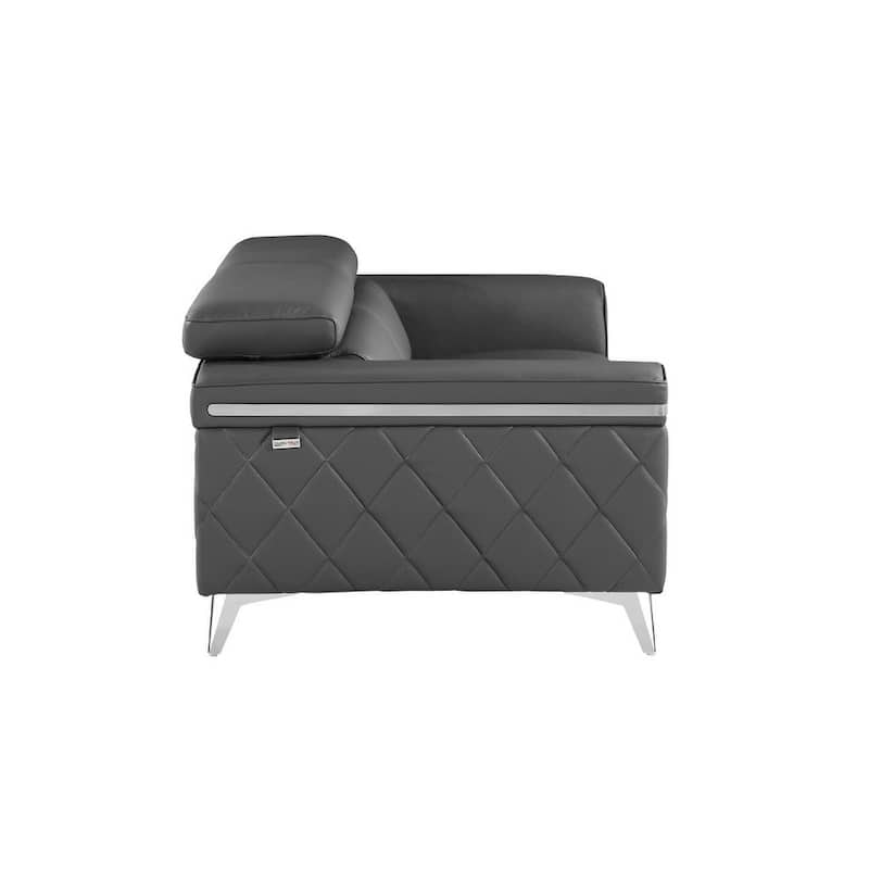 HomeRoots 70" Dark Gray And Silver Metallic Leather Loveseat