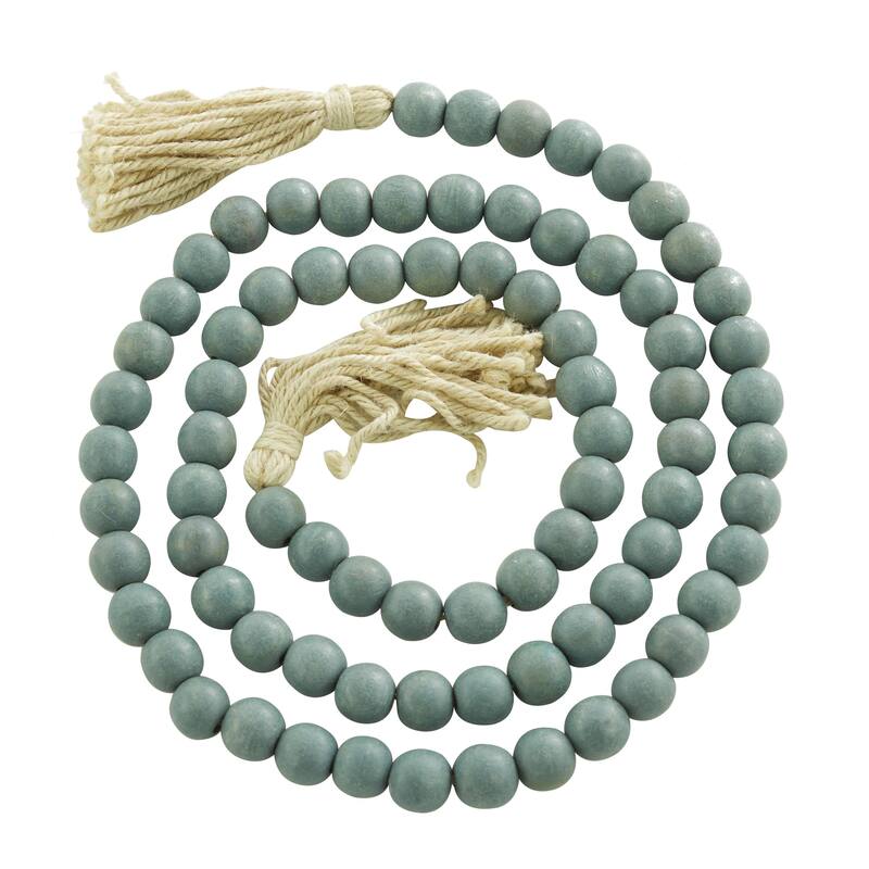 Mango Wood Handmade Round Long Carved Beaded Garland with Tassel - Roche River Decor