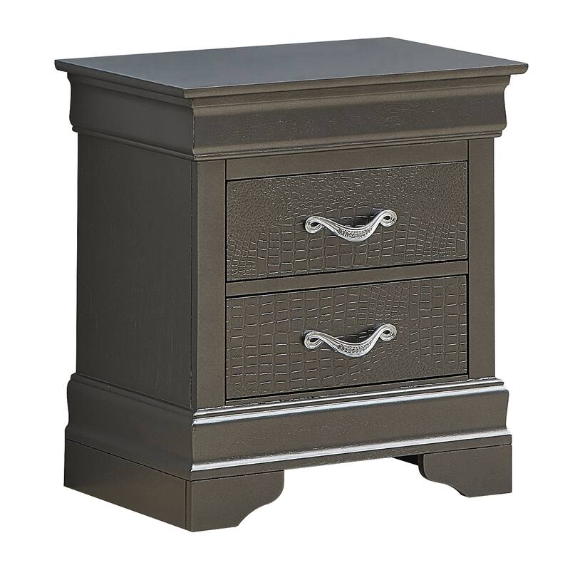 Metallic Black Nightstand with Two Drawers