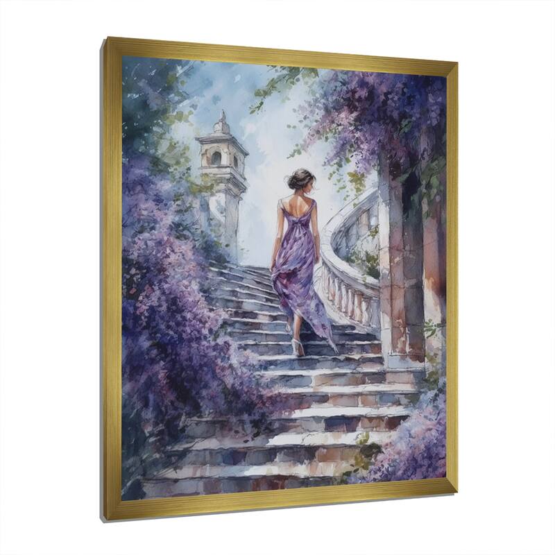 Designart "Fashionable Girl Modeling I" Woman Romantic Framed Wall Art For Living Room