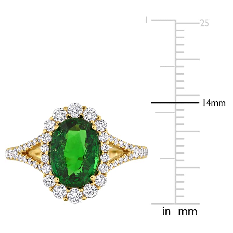 Miadora 2 5/8ct TGW Oval-Cut Tsavorite 5/8ct TDW Diamond Cocktail Split Shank Ring in 14k Yellow Gold