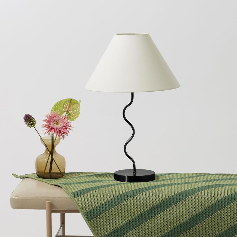 Brightech Squiggle Table 22" Classic Black Traditional Super Bright LED Contemporary Table Lamp with Ivory Fabric Empire Shade