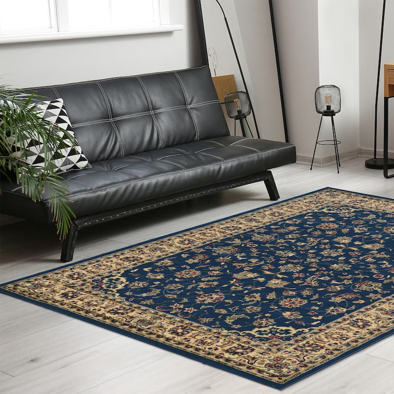 Admire Home Living Caroline Traditional Floral Sarouk Pattern Area Rug - 7'9 X 11' - Navy