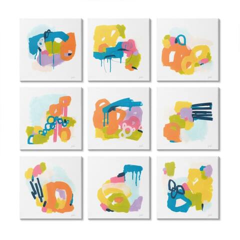 Stupell Industries Playful Color Pop Abstraction Curved Shapes 9pc Multi Piece Canvas Wall Art Set