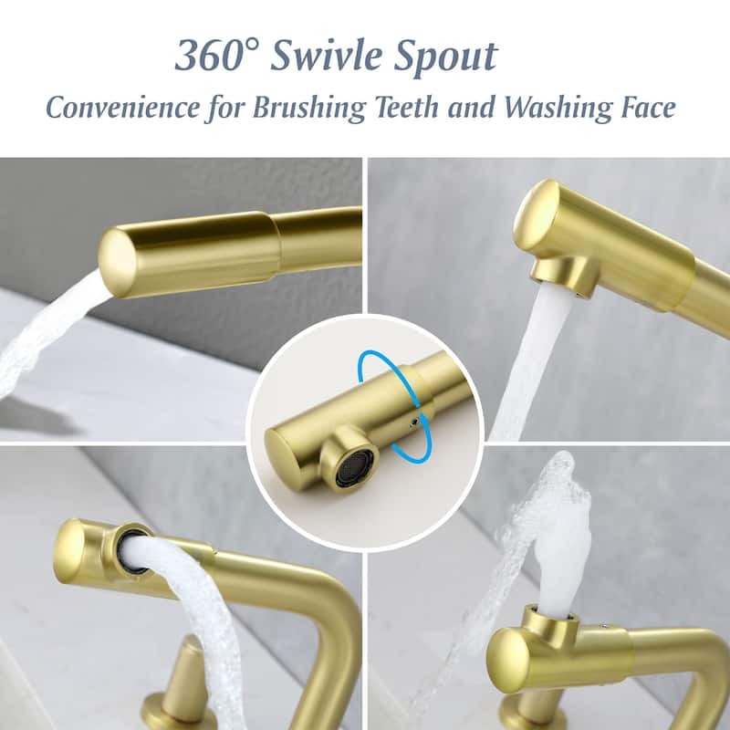 Widespread Bathroom Sink Faucet With Valve 8 Inch Double Handle Bathroom Faucets 3 Hole Modern Vanity Tap With 360 Swivle Spout