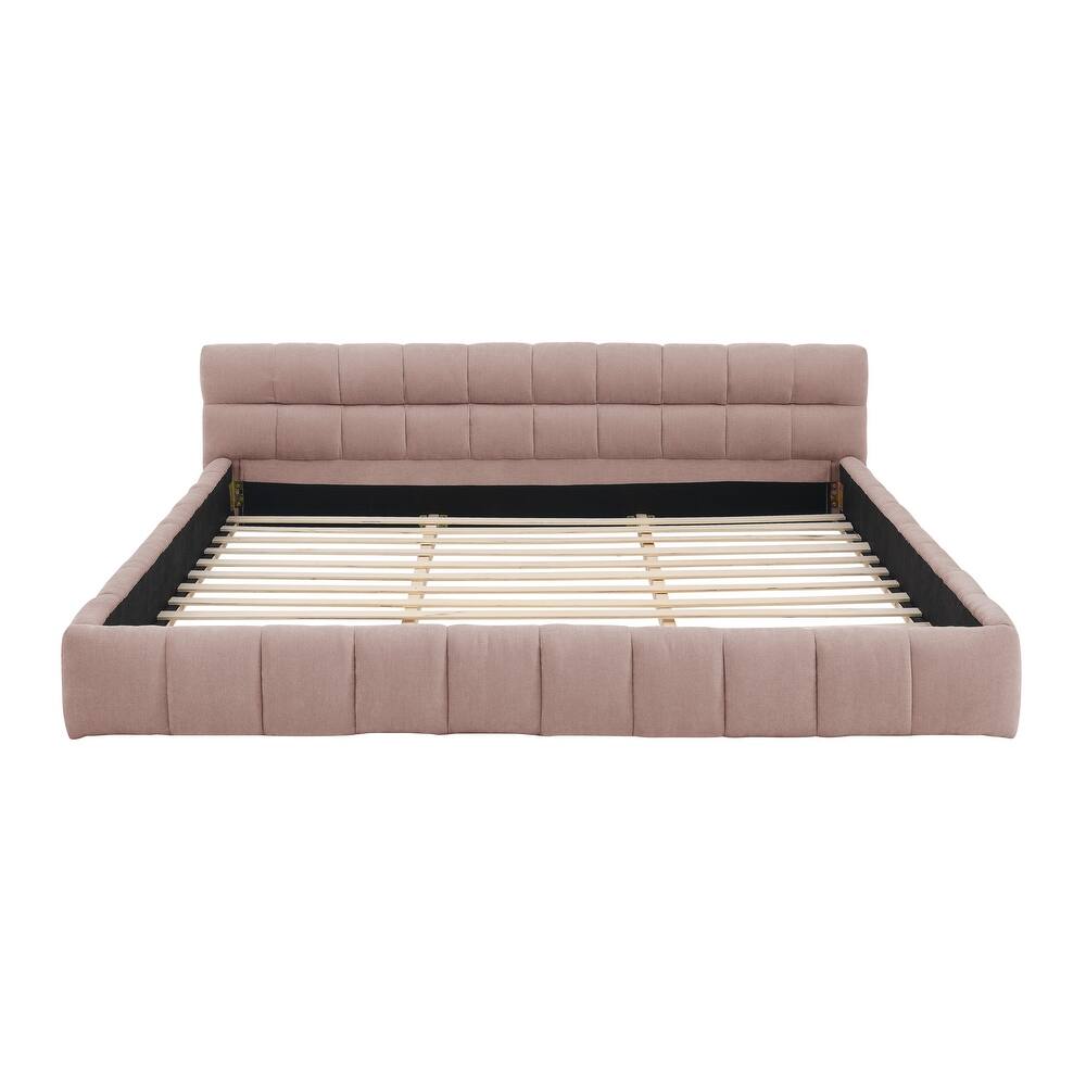 Modern Soft Chenille California King Size Platform Bed Frame with Headboard, Upholstered California King Bed with Wood Slat