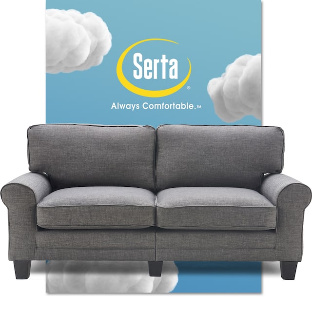 Serta Copenhagen 73" Sofa Couch for Two People, Pillowed Back Cushions and Rounded Arms, Durable Modern Upholstered Fabric - Grey