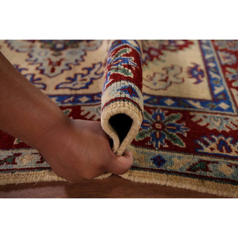 Geometric Kazak Accent Rug Handmade Yellow Wool Carpet - 3'6" x 5'1"