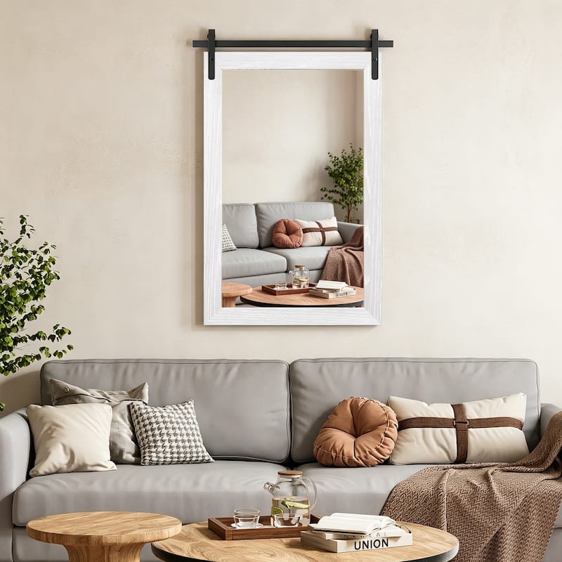 Farmhouse Barn Door Solid Wood Frame Bathroom Vanity Wall Mirror