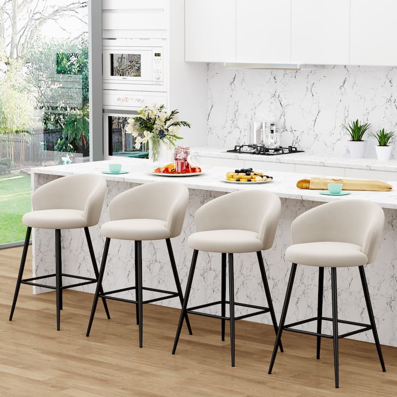Upholstered Counter & Bar Stools With Metal Frame, Bar Chairs for Kitchen lsland with back and footrest