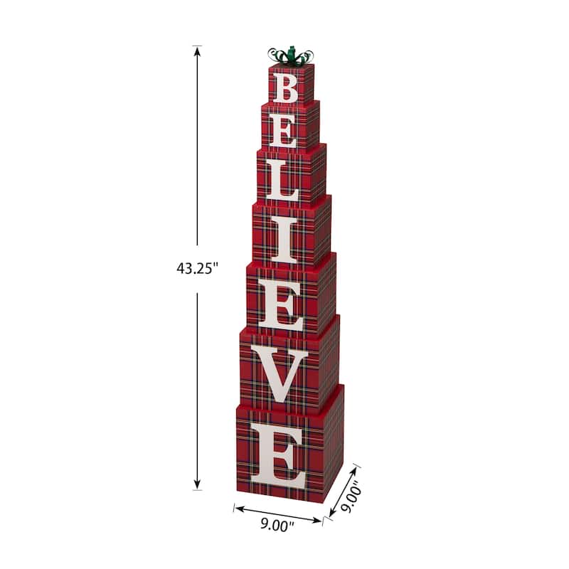 Glitzhome 42"H Wooden Double-Sided "BELIEVE" Porch Sign Decor