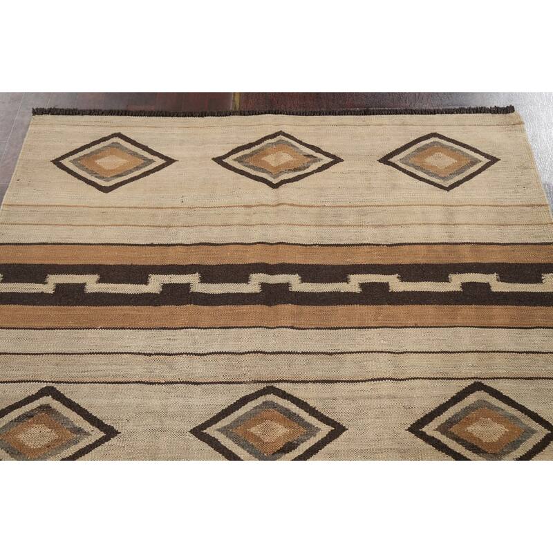 Geometric Tribal Natural Dye Kilim Oriental Area Rug Wool Flat-woven - 5'0" x 6'6"
