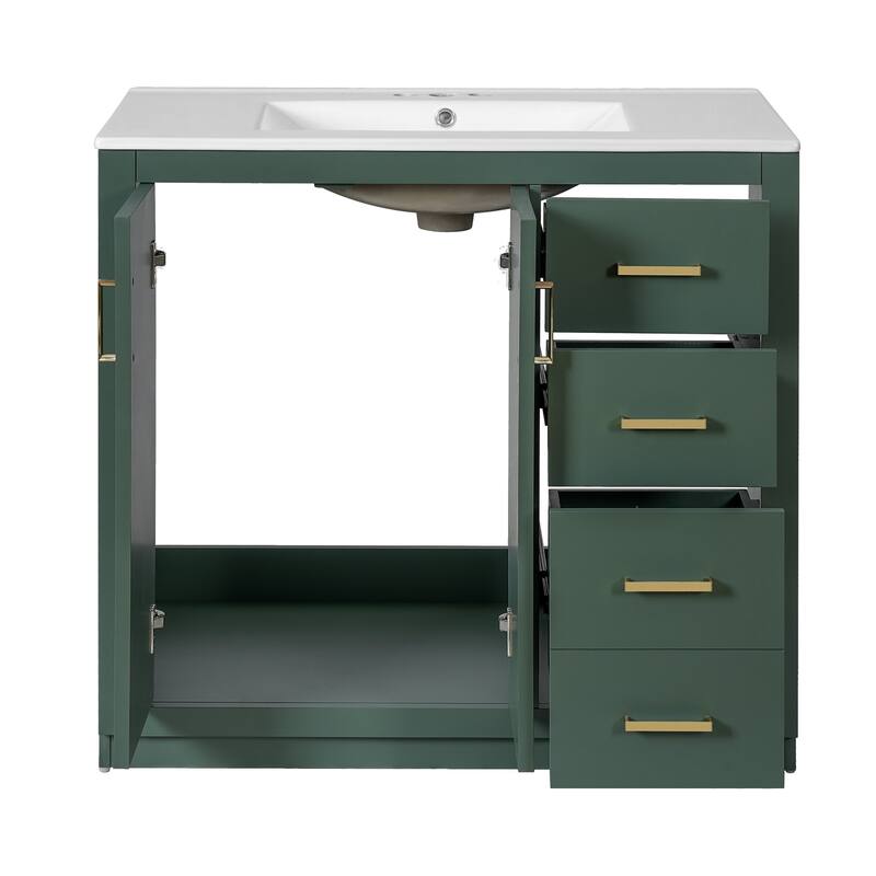 36'' Freestanding Bathroom Vanity with Sink, Solid Wood Frame, 3 Drawers