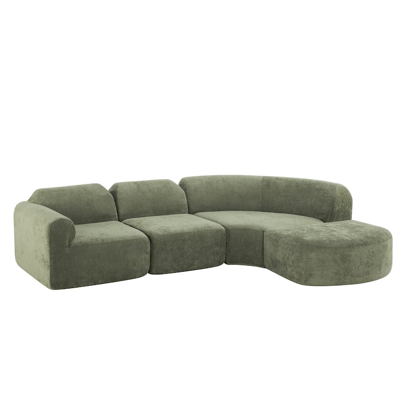Christopher Knight Home - Modern Upholstered Curved Sectional Sofa with Deep Seat Ottoman