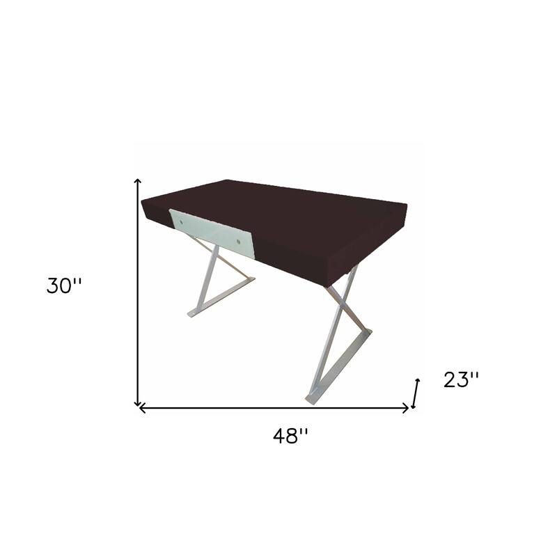 HomeRoots 48" Espresso and Silver Wood and Metal Computer Desk