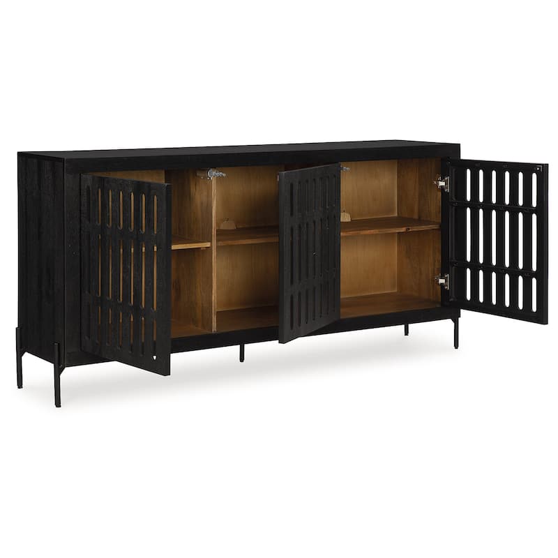Signature Design by Ashley Vallisburg Black/Natural Accent Cabinet - 64" W x 15.88" D x 32.25" H