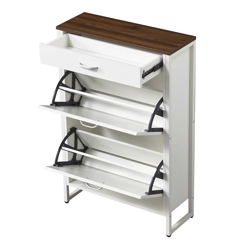Wood Shoe Storage Cabinet for Entryway, 2 Flip Drawers Shoe Rack, Freestanding Hidden Shoe Organizer Holds up to 10 Pairs