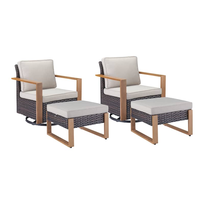 Pocassy 4 Pieces Outoor Patio Swivel Chair Ottoman Set