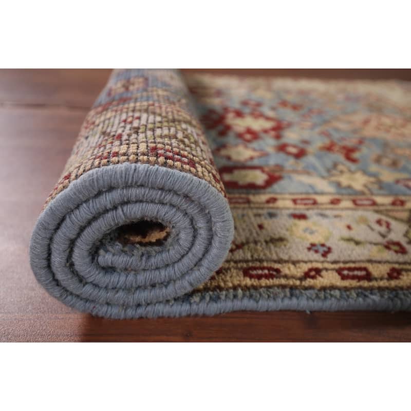 Light Blue Geometric Heriz Serapi Accent Rug Handmade Wool Carpet - 2'11"x 5'2"