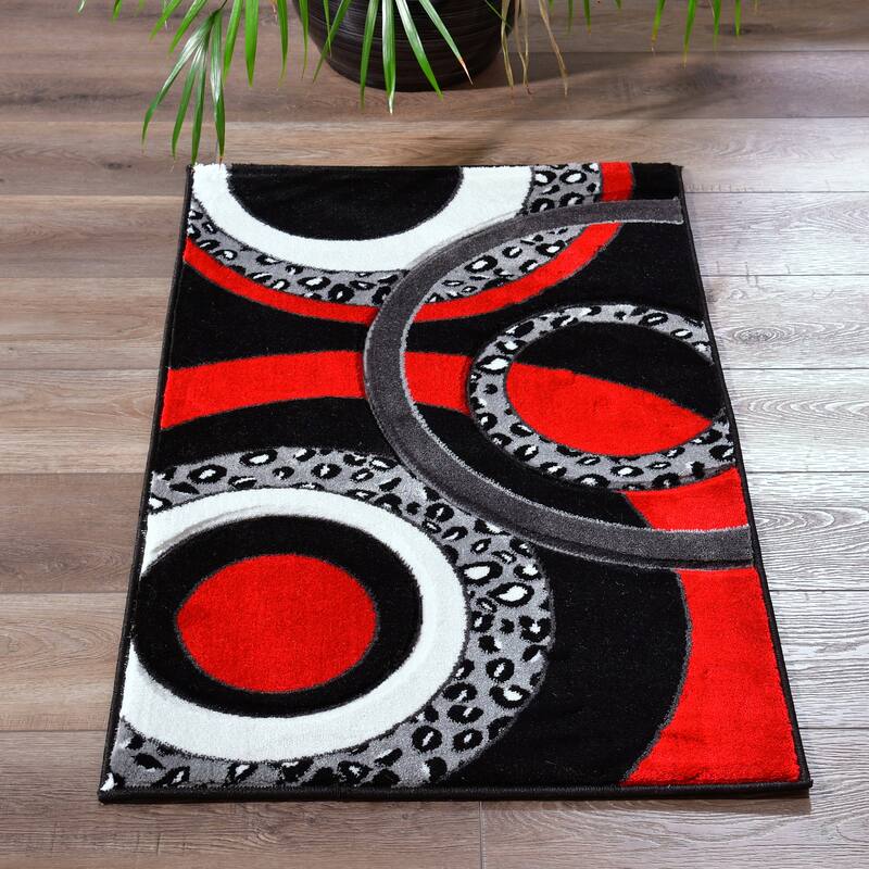 Orelsi Collection Abstract Area Rug - 2'1" x 3'3" - Black/Red