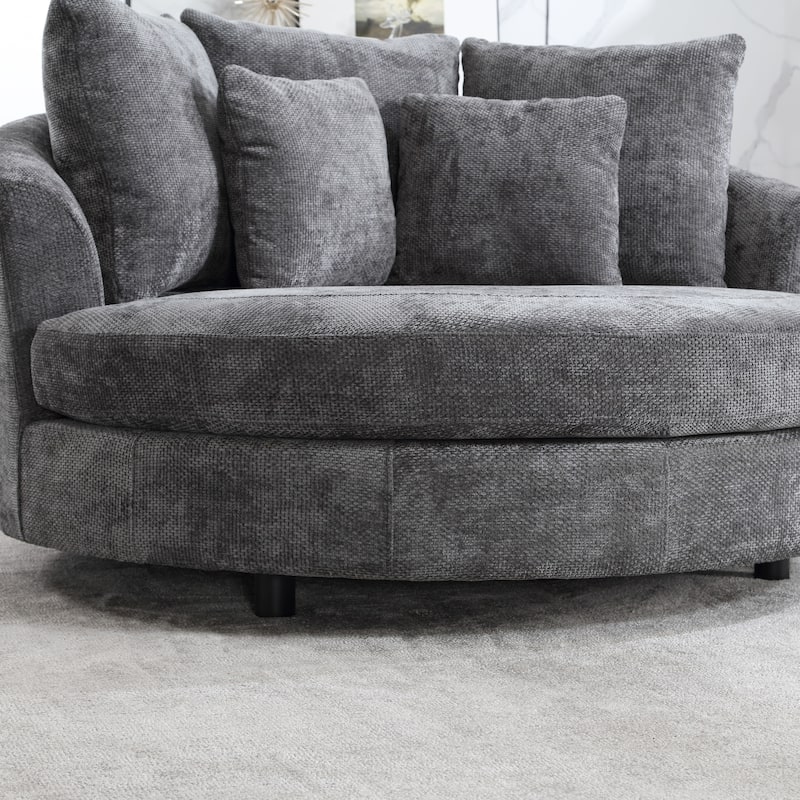 59.8''W Modern Oversized Sofa Chair, Round Accent Barrel Chair With 5 Pillows