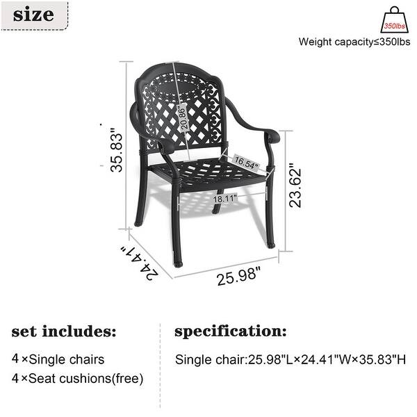 4Piece Black Cast Aluminum Patio Dining Chair with Cushions in Random