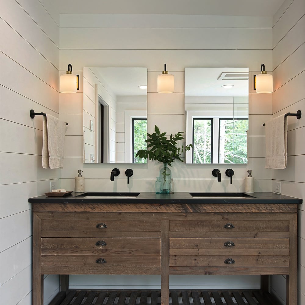 1/3-Light Modern Elegant Brass And Black Bathrooom Vanity Light With Milk White Glass Shades