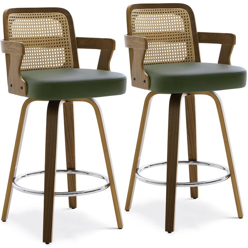 Upholstered Swivel Barstool with Arms and Bentwood Legs - 40.8"H x 18.9"W x 19.5"D/19.3"D