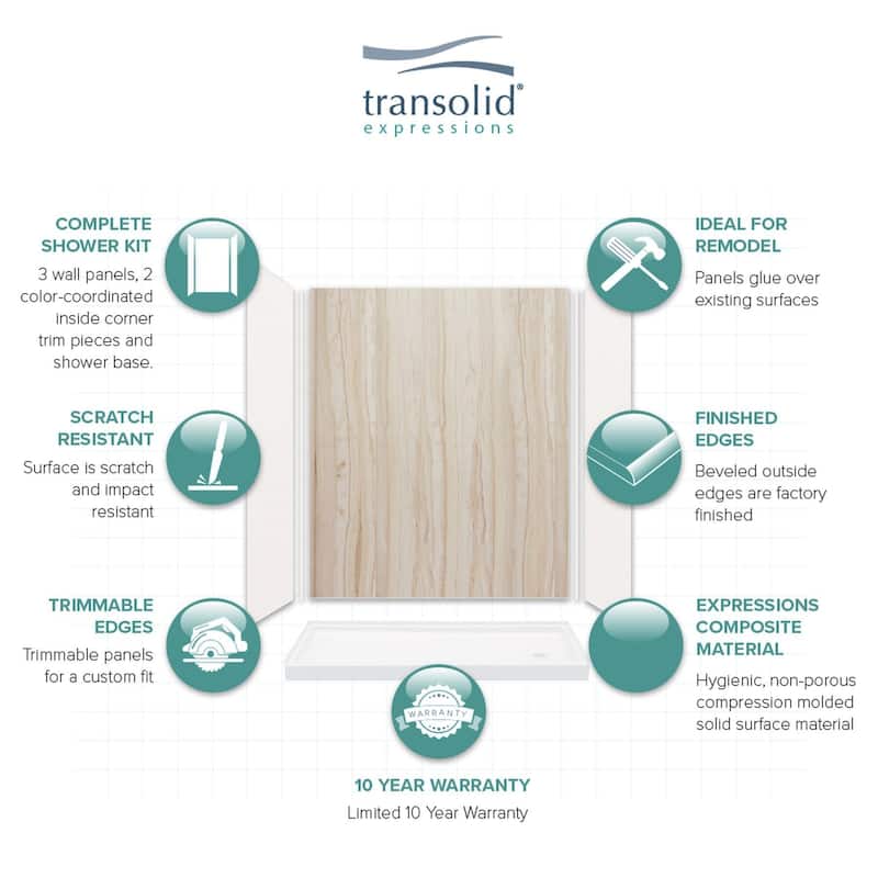 Transolid Expressions 60-in X 32-in X 72-in Glue to Wall Shower Kit - 32" x 60" x 72"