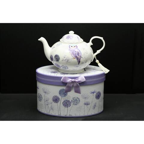 Teapot In A Gift Box W/ Ribbon , New Bone China, Owl, 1000ml