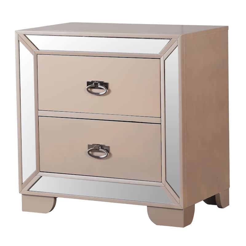 2-Drawer Mirrored Square Nightstand - 28" - Beige