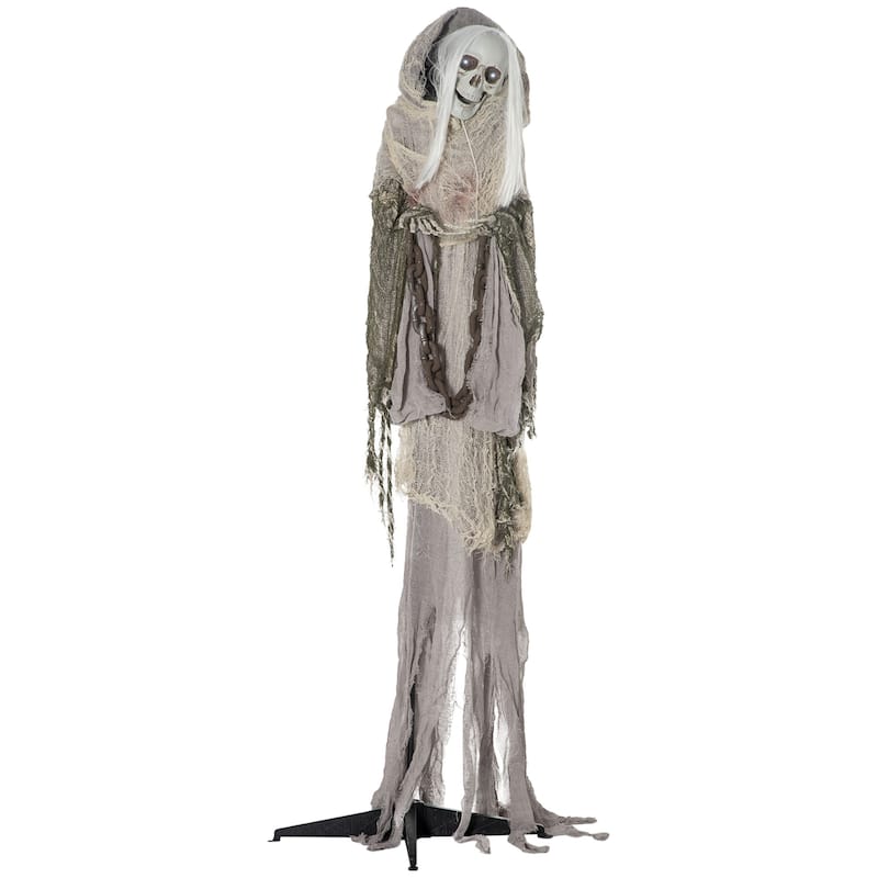 Outsunny 72" Life Size Outdoor Halloween Decorations Skeleton Witch, Sound and Motion Activated Animated Prop Animatronic Décor