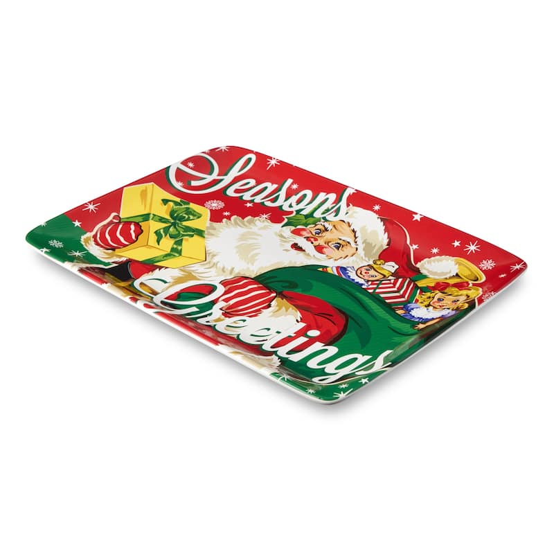 Certifed International Santa's Retro Christmas Rectangular Platter 16" x 12" - 16 L x 12 W x 1.25 H
