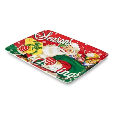 Certifed International Santa's Retro Christmas Rectangular Platter 16" x 12" - 16 L x 12 W x 1.25 H