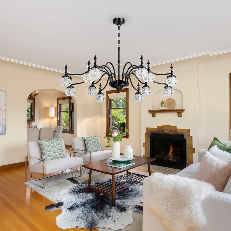 Farmhouse Antique Chandeliers with Glass Shade, Vintage Black Crystal Chandelier