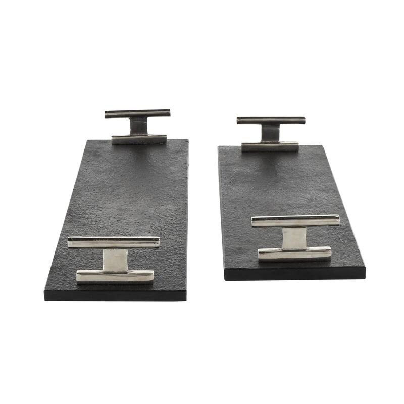 Marble Textured Living Room Decor Tray with Rod Handles - Set of 2 Black - Roche River Decor