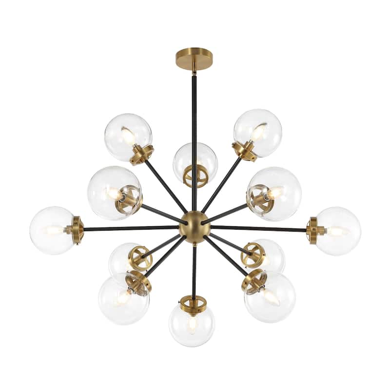 Modern Chandelier Sputnik Black Brass 12-Light Glass 39"