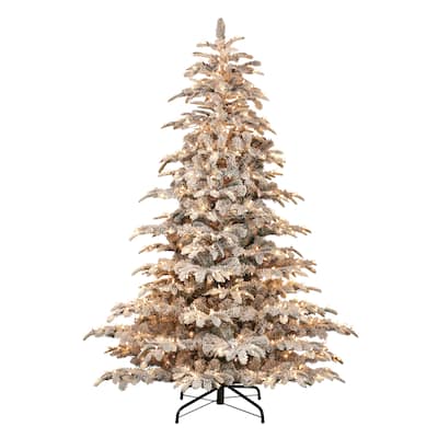 Puleo International 7.5 ft. Pre-Lit Aspen Fir Flocked Artificial Christmas Tree