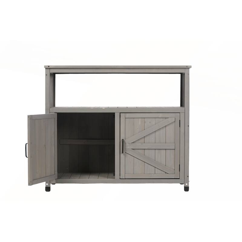 Wooden Patio Bar Table Set with Storage