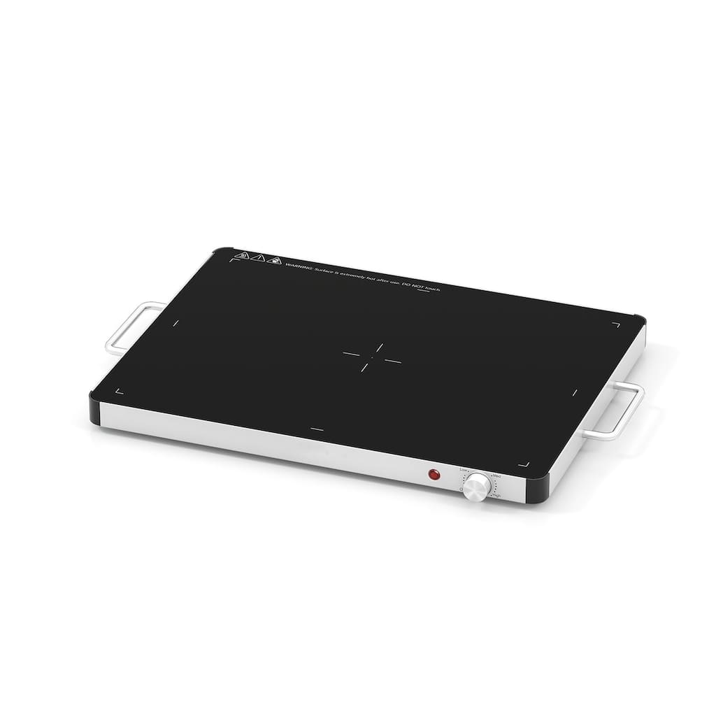 Black Tempered Glass Galvanized Steel Electric Warming Tray with 3 Temp Settings - 24" x 16.5" x 1.5"