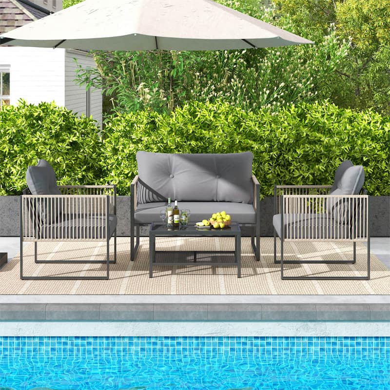 4/8 PCS Patio Furniture Set Outdoor PE Rattan Conversation Sofa Set